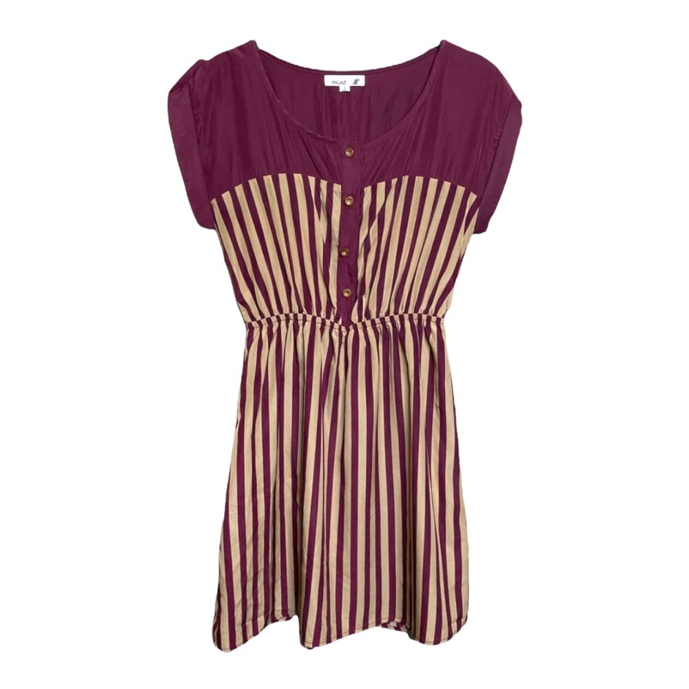 Mine Maroon & Tan Stripe Shirt Dress Size Small